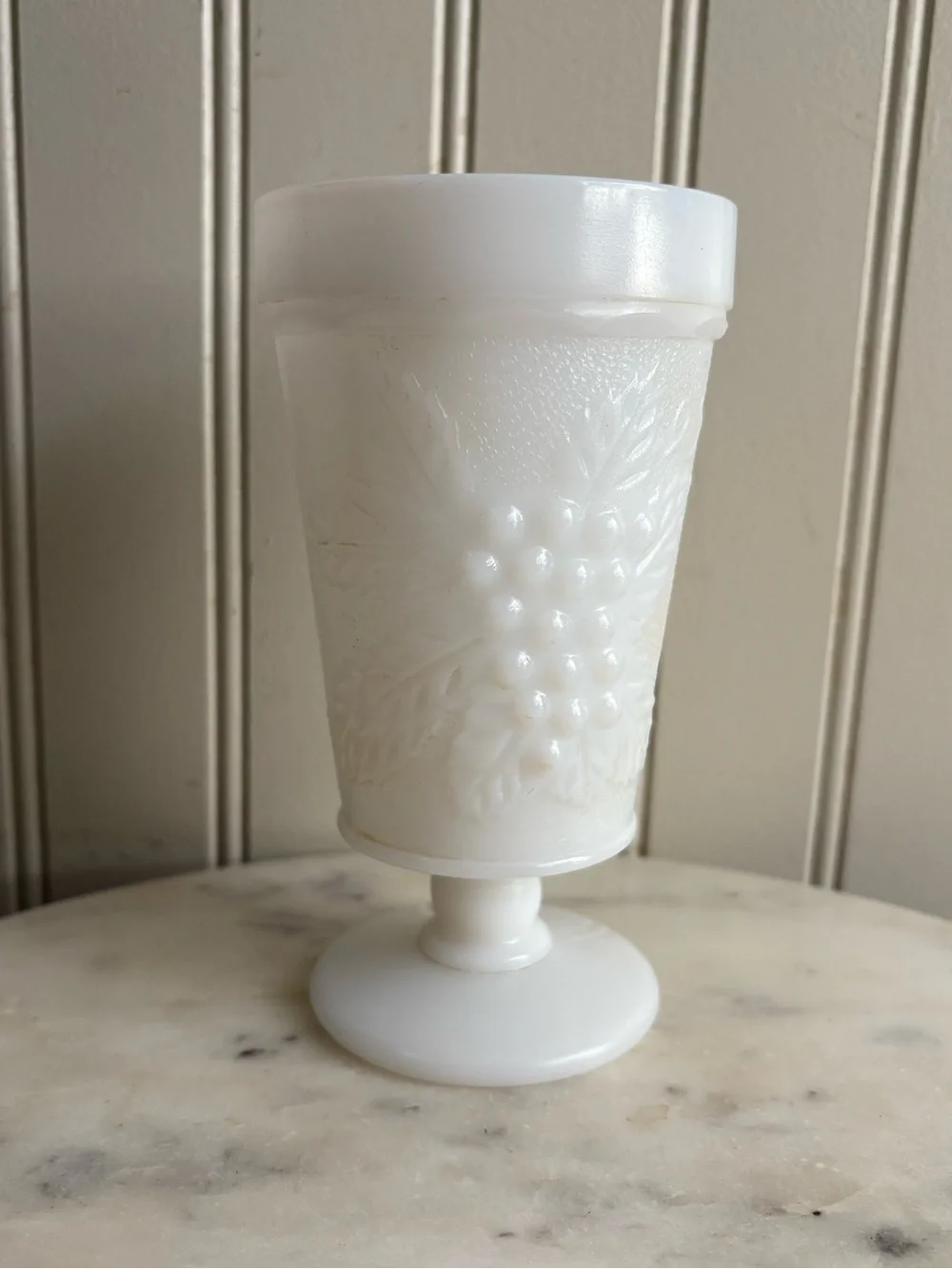 Vintage Anchor Hocking Milk Glass Harvest Grape Flower Vase/Goblet White VTG 50s
